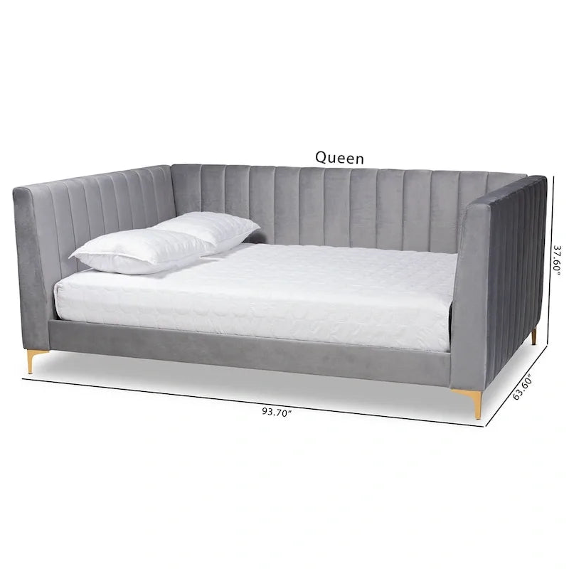Oksana Light Grey Velvet with Goldtone Legs Daybed