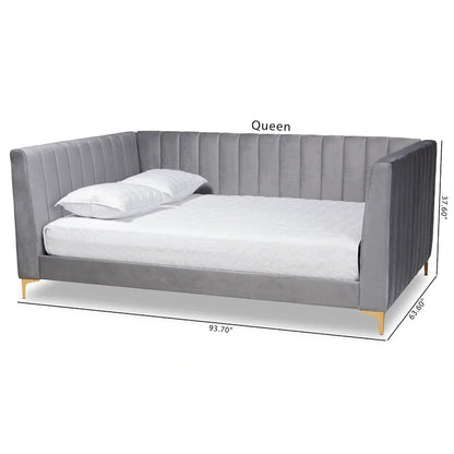 Oksana Light Grey Velvet with Goldtone Legs Daybed