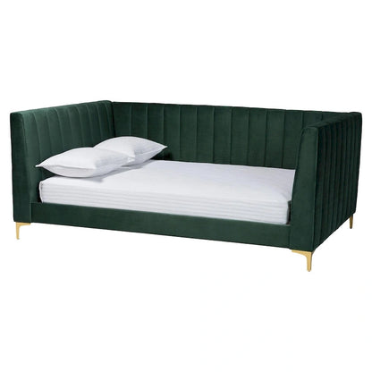 Oksana Light Grey Velvet with Goldtone Legs Daybed