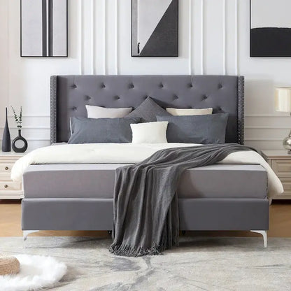 Morden Fort King Size Velvet Upholstered Platform Bed Frame with 6 inches Metal Legs