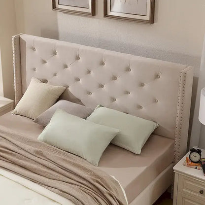 Morden Fort King Size Velvet Upholstered Platform Bed Frame with 6 inches Metal Legs