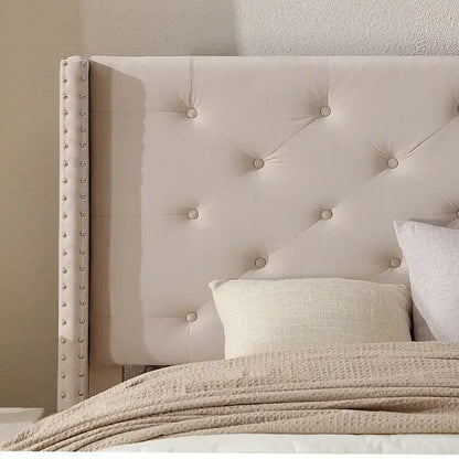 Morden Fort King Size Velvet Upholstered Platform Bed Frame with 6 inches Metal Legs