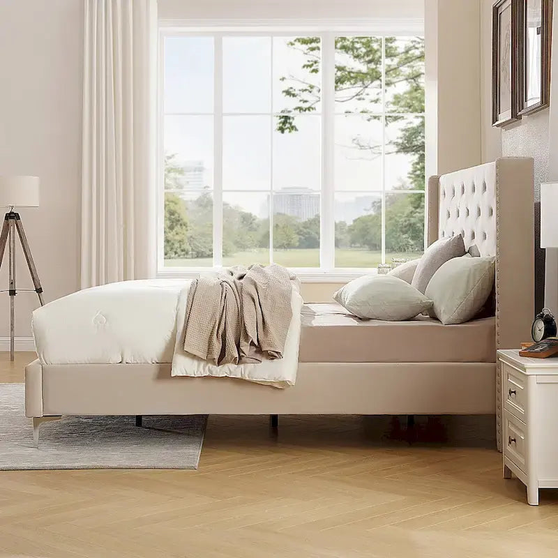 Morden Fort King Size Velvet Upholstered Platform Bed Frame with 6 inches Metal Legs