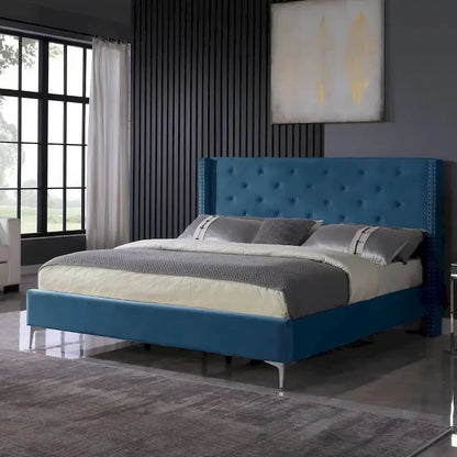 Morden Fort King Size Velvet Upholstered Platform Bed Frame with 6 inches Metal Legs