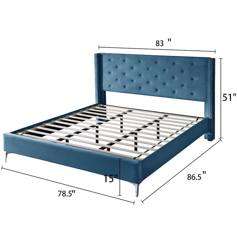 Morden Fort King Size Velvet Upholstered Platform Bed Frame with 6 inches Metal Legs