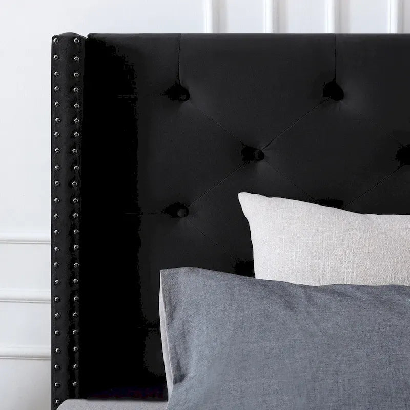 Morden Fort King Size Velvet Upholstered Platform Bed Frame with 6 inches Metal Legs