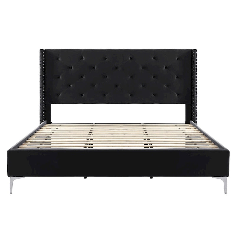 Morden Fort King Size Velvet Upholstered Platform Bed Frame with 6 inches Metal Legs