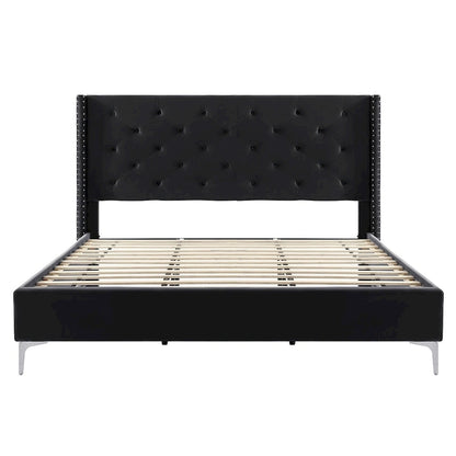 Morden Fort King Size Velvet Upholstered Platform Bed Frame with 6 inches Metal Legs