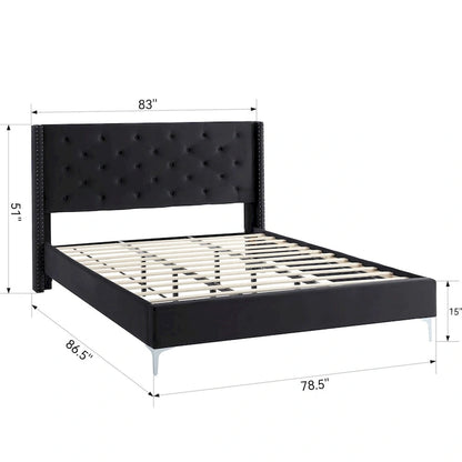 Morden Fort King Size Velvet Upholstered Platform Bed Frame with 6 inches Metal Legs