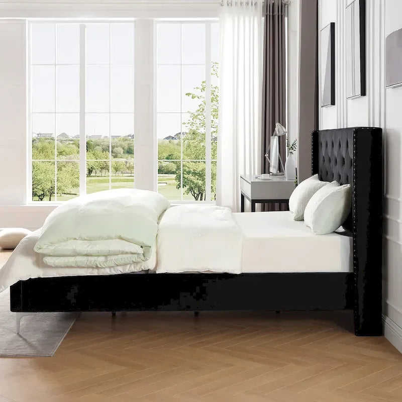 Morden Fort King Size Velvet Upholstered Platform Bed Frame with 6 inches Metal Legs