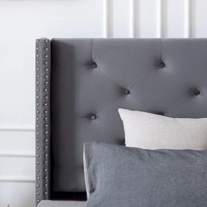 Morden Fort King Size Velvet Upholstered Platform Bed Frame with 6 inches Metal Legs