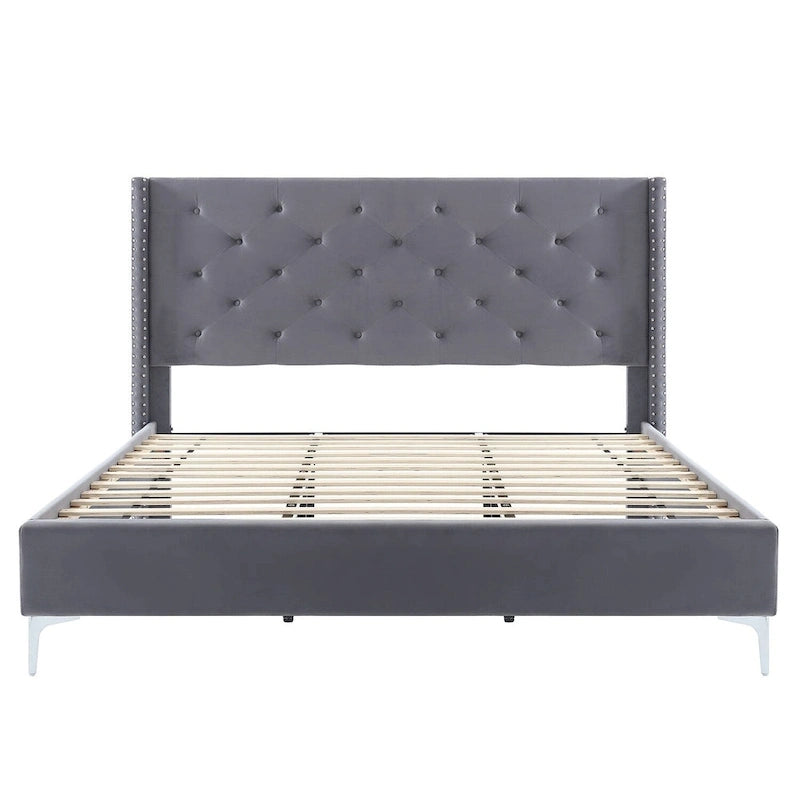 Morden Fort King Size Velvet Upholstered Platform Bed Frame with 6 inches Metal Legs