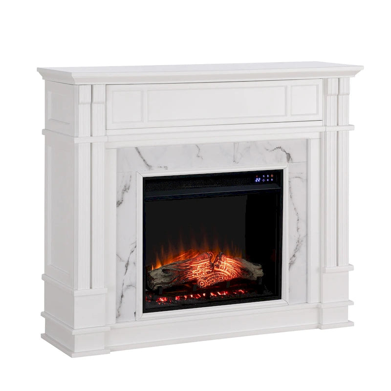 SEI Furniture Occom Electric Fireplace with Faux Marble Mantel with Media Storage