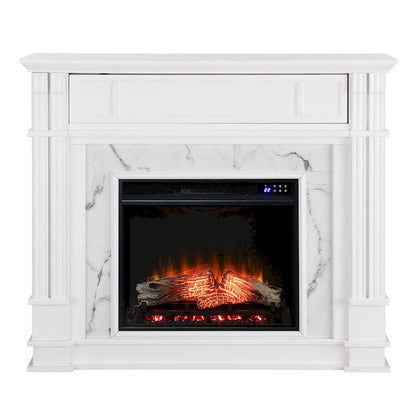 SEI Furniture Occom Electric Fireplace with Faux Marble Mantel with Media Storage