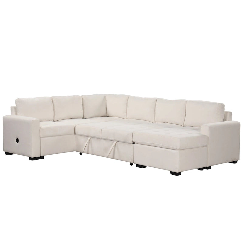 U_Style Sectional Sleeper Sofa with Pull-out Bed and Lounge Chair, USB and Type-C Interfaces, Suitable for Living Room, Office,