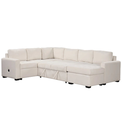 U_Style Sectional Sleeper Sofa with Pull-out Bed and Lounge Chair, USB and Type-C Interfaces, Suitable for Living Room, Office,