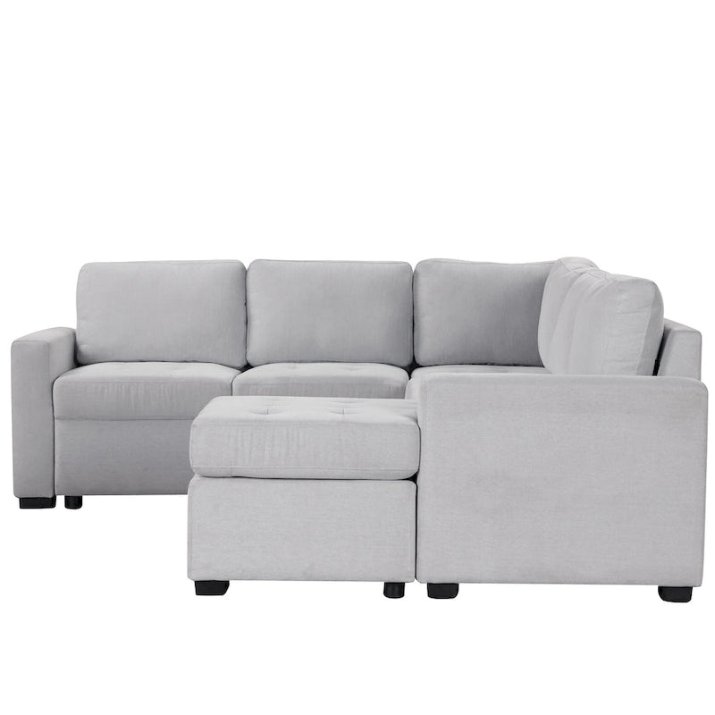 U_Style Sectional Sleeper Sofa with Pull-out Bed and Lounge Chair, USB and Type-C Interfaces, Suitable for Living Room, Office,