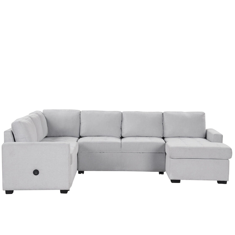 U_Style Sectional Sleeper Sofa with Pull-out Bed and Lounge Chair, USB and Type-C Interfaces, Suitable for Living Room, Office,