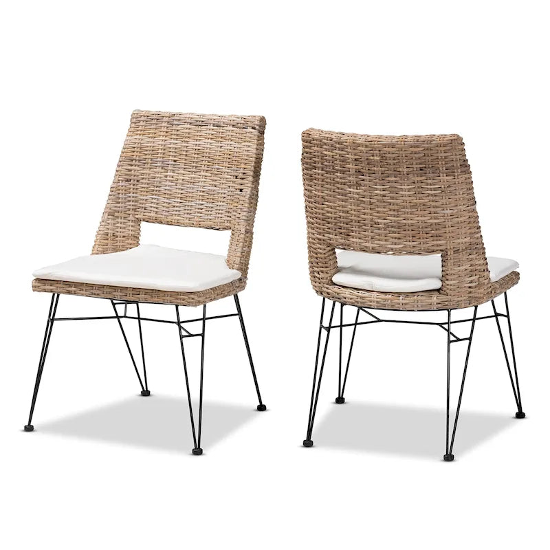 Nafaro Bohemian Rattan/ Metal 2-Piece Dining Chair Set with Cushion