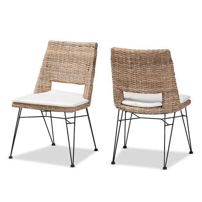 Nafaro Bohemian Rattan/ Metal 2-Piece Dining Chair Set with Cushion