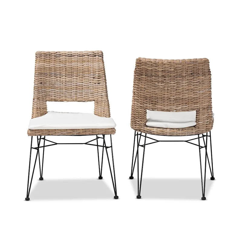 Nafaro Bohemian Rattan/ Metal 2-Piece Dining Chair Set with Cushion