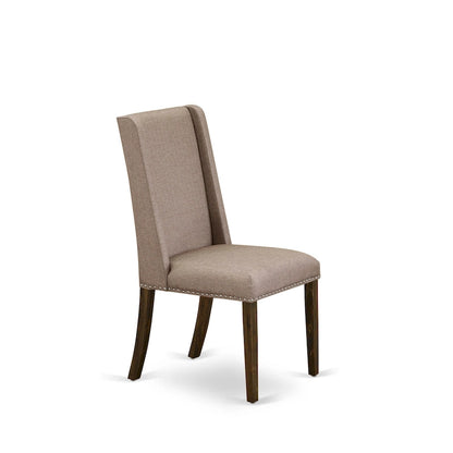 East West Furniture Dining Table Set- a Kitchen Table and Dark Khaki Linen Fabric Chairs, Distressed Jacobean (Pieces Option)