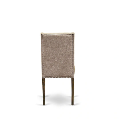 East West Furniture Dining Table Set- a Kitchen Table and Dark Khaki Linen Fabric Chairs, Distressed Jacobean (Pieces Option)