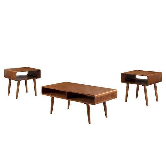 3 Piece Mid Century Wooden Occasional Table Set, Brown