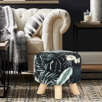 Adeco Modern Round Ottoman Foot Rest Footstool Velvet Fabric Padded