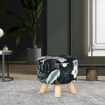 Adeco Modern Round Ottoman Foot Rest Footstool Velvet Fabric Padded