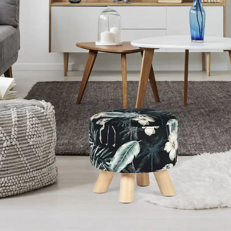 Adeco Modern Round Ottoman Foot Rest Footstool Velvet Fabric Padded