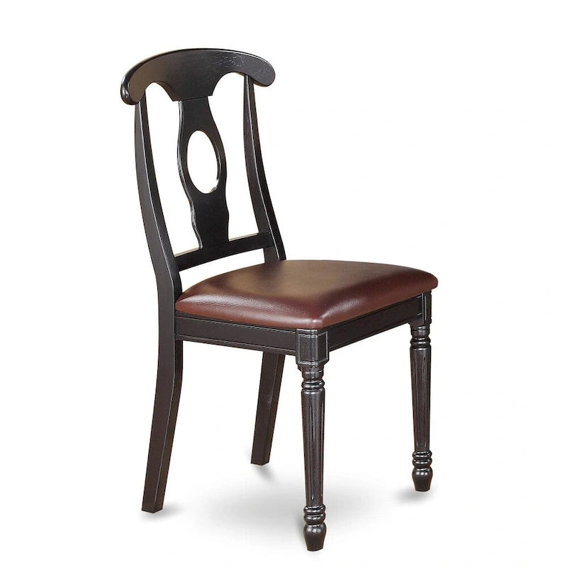 East West Furniture Dining Table Set- a Round Kitchen Table and Faux Leather Dinette Chairs, Black & Cherry (Pieces Option)