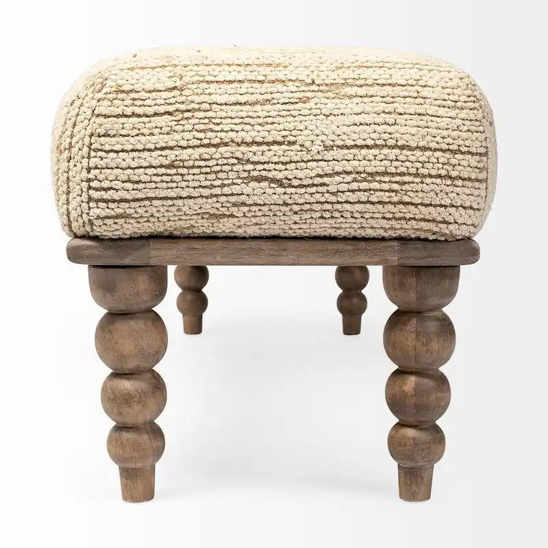 Alder II Cream Upholstered Seat w/ Wood Base Accent Bench - 55W x 16D x 18H