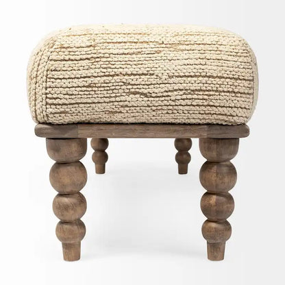 Alder II Cream Upholstered Seat w/ Wood Base Accent Bench - 55W x 16D x 18H
