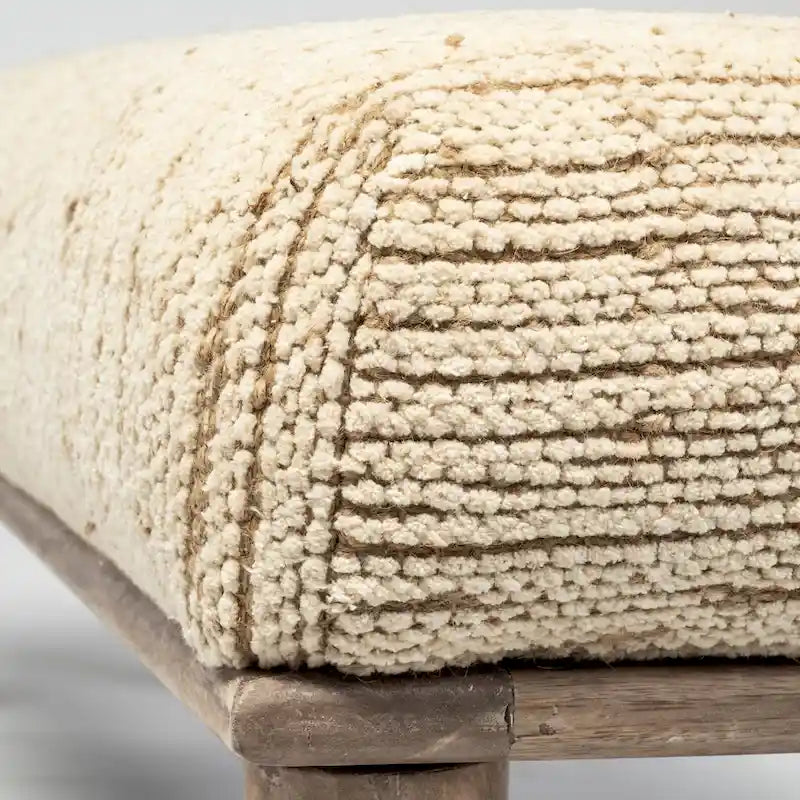 Alder II Cream Upholstered Seat w/ Wood Base Accent Bench - 55W x 16D x 18H