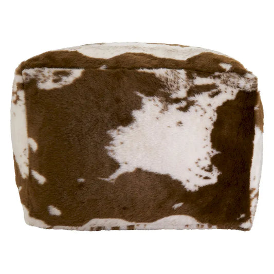Faux Fur Pouf With Cow Hide Design