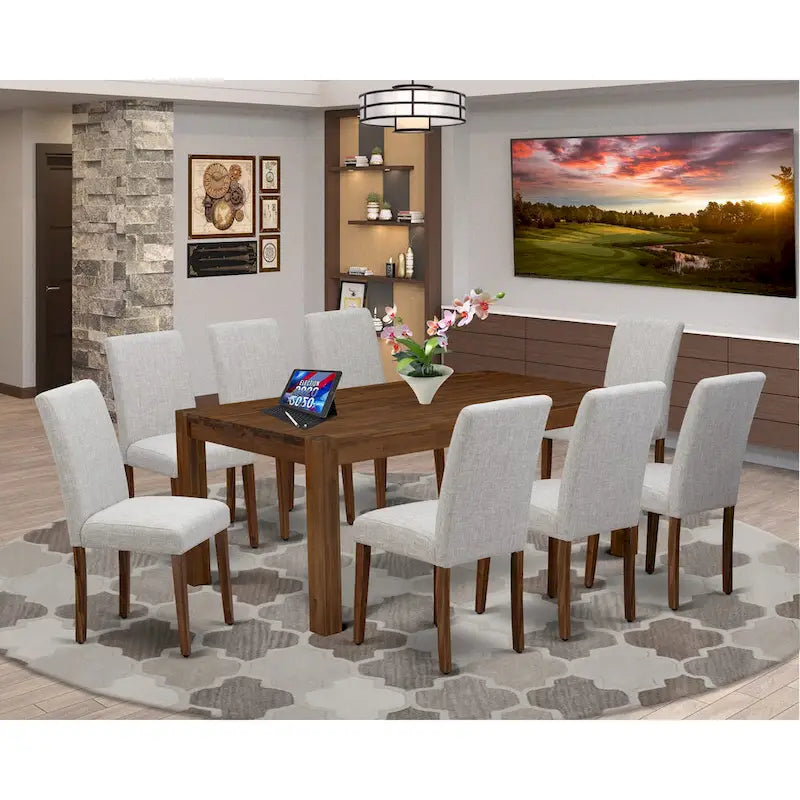 East West Furniture Dining Table Set- a Wood Kitchen Table and 4 Doeskin Linen Fabric Dining Chairs, Natural (Pieces Options)