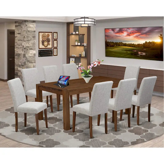East West Furniture Dining Table Set- a Wood Kitchen Table and 4 Doeskin Linen Fabric Dining Chairs, Natural (Pieces Options)