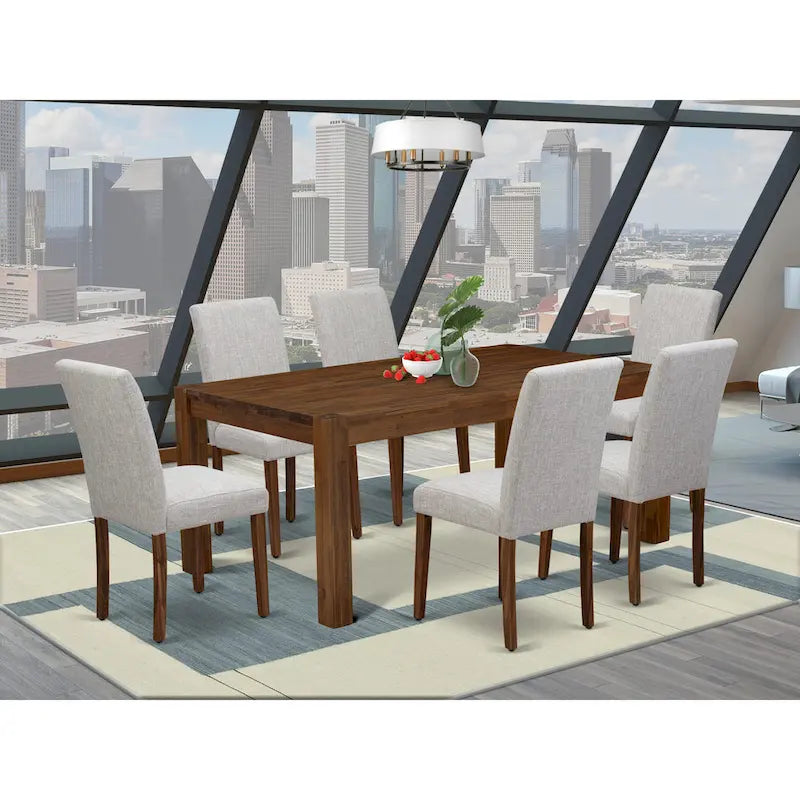 East West Furniture Dining Table Set- a Wood Kitchen Table and 4 Doeskin Linen Fabric Dining Chairs, Natural (Pieces Options)