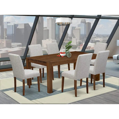 East West Furniture Dining Table Set- a Wood Kitchen Table and 4 Doeskin Linen Fabric Dining Chairs, Natural (Pieces Options)