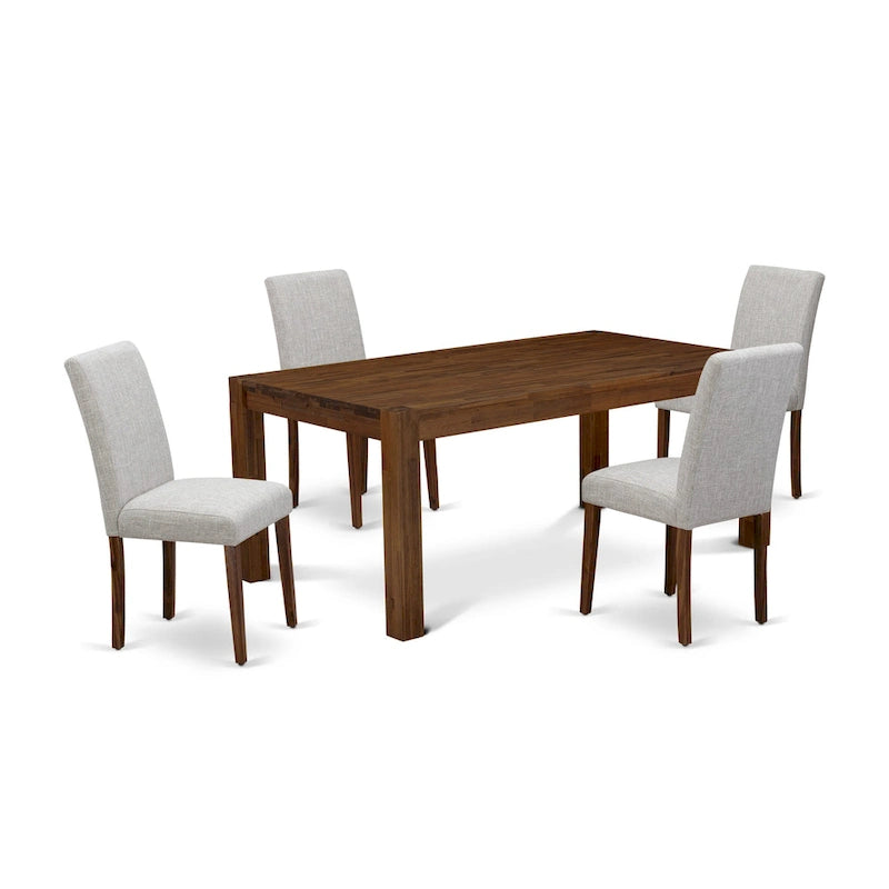 East West Furniture Dining Table Set- a Wood Kitchen Table and 4 Doeskin Linen Fabric Dining Chairs, Natural (Pieces Options)