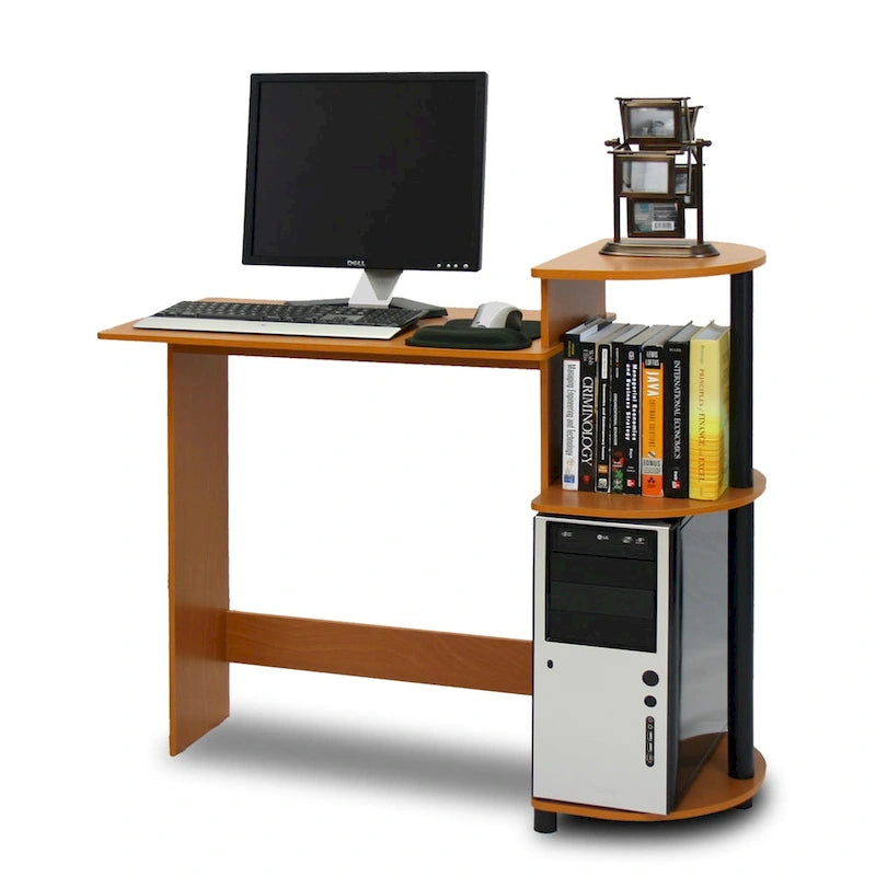 Porch & Den Baruch Compact Modern Wood Computer Desk with Shelves