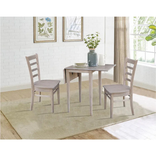 Small Dual Drop Leaf Table with Two Chairs, Washed Gray Taupe