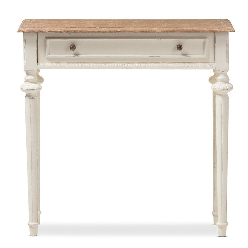 The Gray Barn Keene French Provincial Style Weathered Oak and White Wash Distressed Finish Wood Console Table