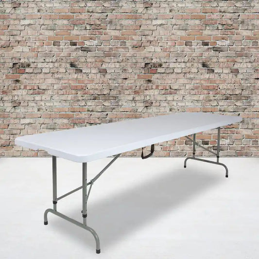 30W x 96L Adjustable Bi-Fold Granite White Plastic Table with Carrying Handle