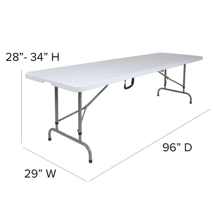 30W x 96L Adjustable Bi-Fold Granite White Plastic Table with Carrying Handle