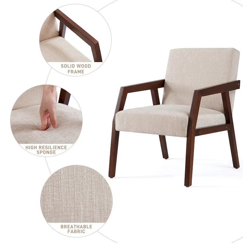 HUIMO Accent Armchair Solid Wooden Brownness/ White/ Blue Upholstered Mid-Century Modern Accent Chair for Living Room, Bedroom