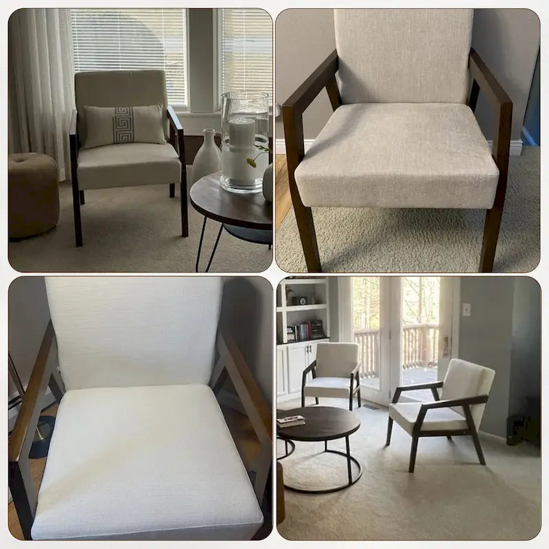 HUIMO Accent Armchair Solid Wooden Brownness/ White/ Blue Upholstered Mid-Century Modern Accent Chair for Living Room, Bedroom