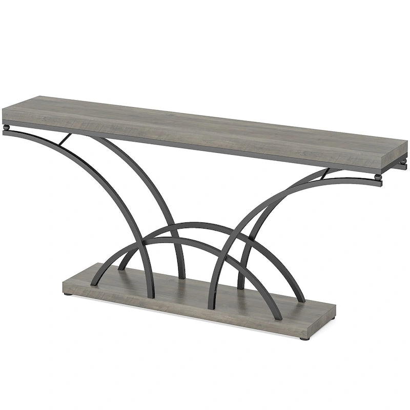 70.9 Faux Marble Console Sofa Table with Half-Moon Shaped Metal Legs for Entryway, Accent Tables for Living Room