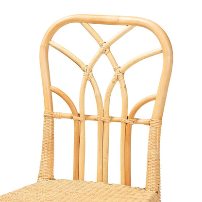 Monaco Modern Bohemian Oak Brown Finished Mahogany Wood and Natural Rattan Dining Chair